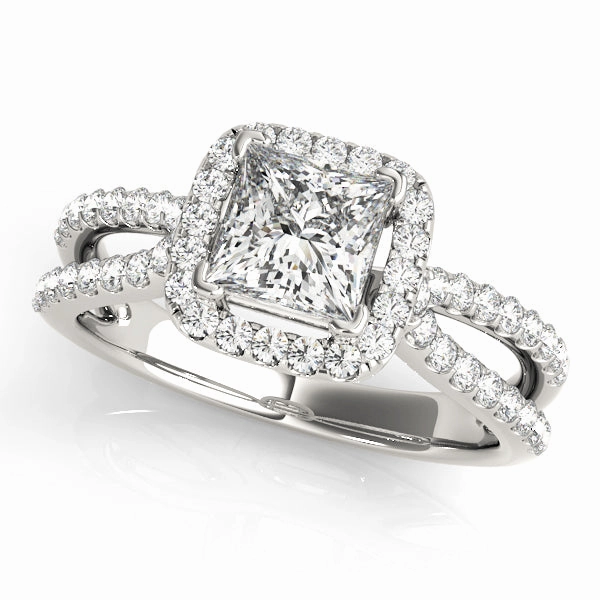 0.75 CT Square Diamond Halo Engagement Ring Polished Design Wonderful Article
