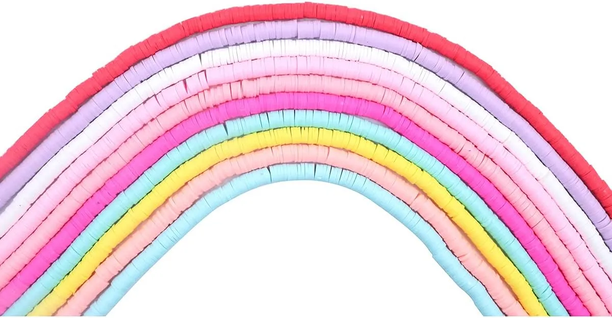 10 Kinds Colors Environmental Handmade Polymer Clay Spacer Beads Disc/Flat Round Loose Beads for DIY Necklace Bracelet Earrings Jewelry Making and 10m Line