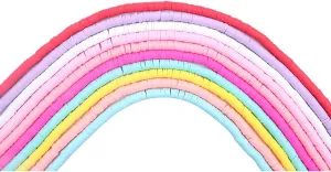 10 Kinds Colors Environmental Handmade Polymer Clay Spacer Beads Disc/Flat Round Loose Beads for DIY Necklace Bracelet Earrings Jewelry Making and 10m Line