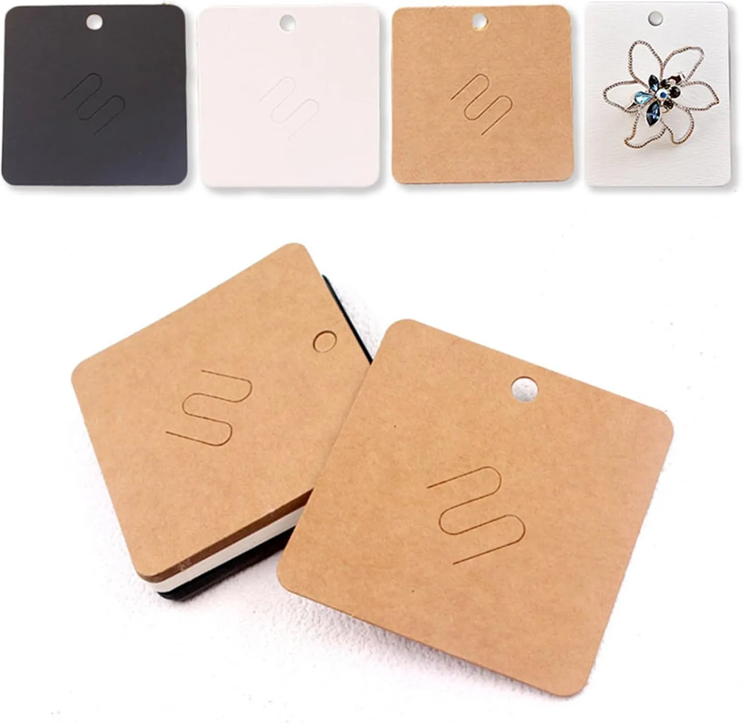 100Pcs/ Brooches Display Card Blank Kraft Paper-Tag Jewelry Packaging Card Small Business Sale Hang-Price-Tag Card Black Kraft Paper