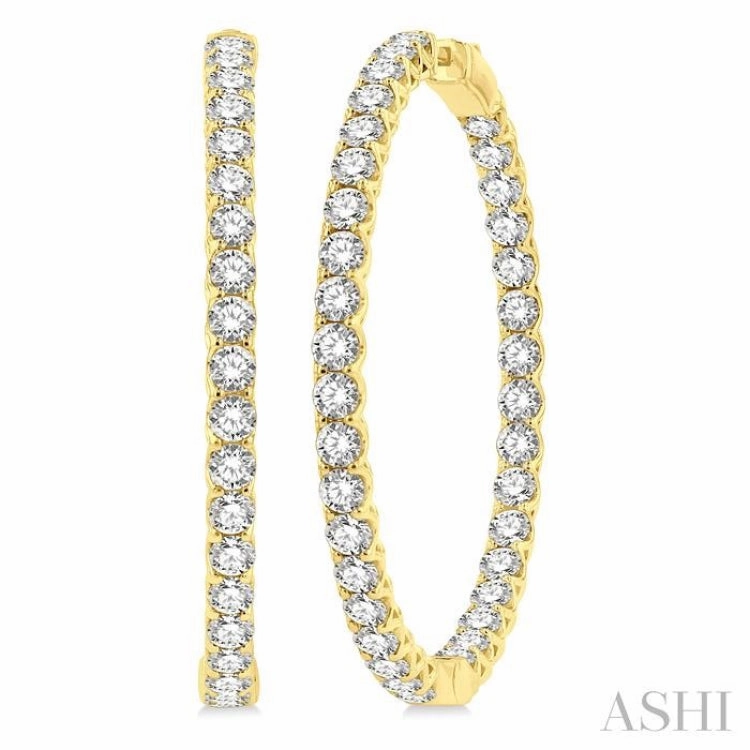 Sparkle Ready 10 Ctw Inside-Out Round Cut Diamond 1 3/4 Inch Hoop Earrings in 14K Yellow Gold