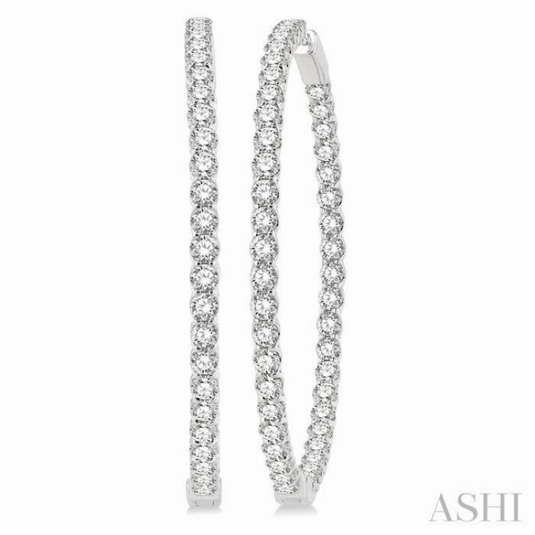 Night Mood 10 ctw Inside-Out Round Cut Diamond 2-Inch Hoop Earrings in 14K White Gold
