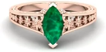 1.10ct Emerald Engagement Bridal Ring, Vintage Art Deco Ring, Moissanite Ring, Solitaire Ring, Green Stone Ring,Flower Ring