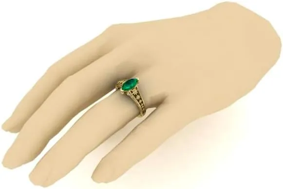 1.10ct Emerald Engagement Bridal Ring, Vintage Art Deco Ring, Moissanite Ring, Solitaire Ring, Green Stone Ring,Flower Ring