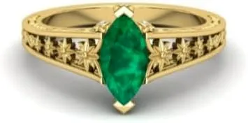 1.10ct Emerald Engagement Bridal Ring, Vintage Art Deco Ring, Moissanite Ring, Solitaire Ring, Green Stone Ring,Flower Ring