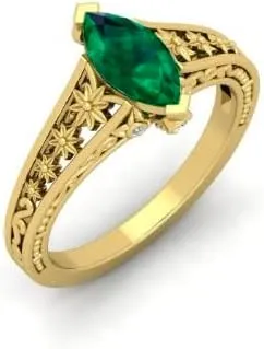 1.10ct Emerald Engagement Bridal Ring, Vintage Art Deco Ring, Moissanite Ring, Solitaire Ring, Green Stone Ring,Flower Ring