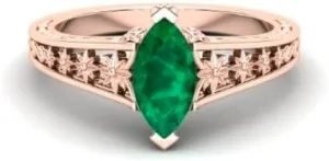 1.10ct Emerald Engagement Bridal Ring, Vintage Art Deco Ring, Moissanite Ring, Solitaire Ring, Green Stone Ring,Flower Ring