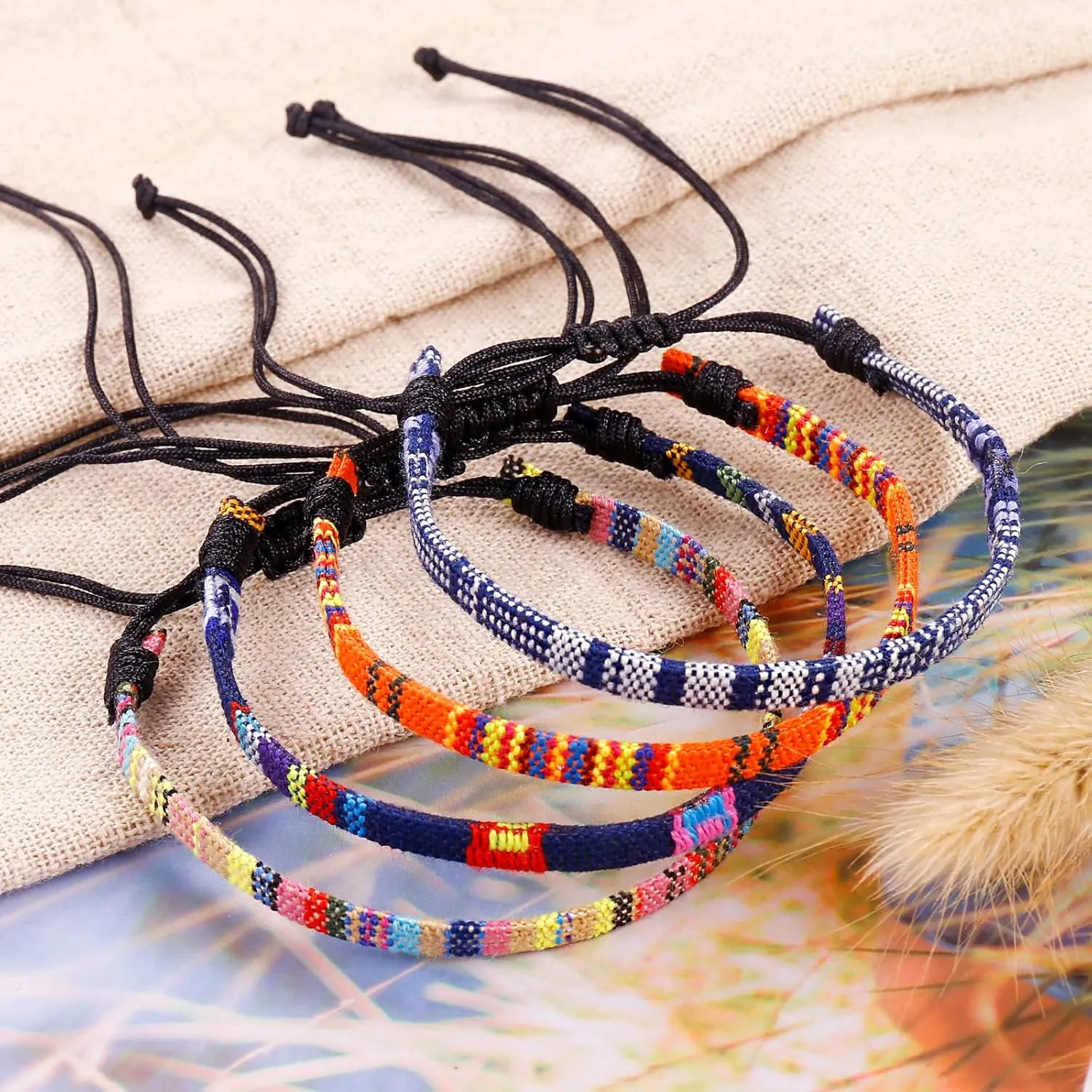 12 Pcs Boho Bracelets Adjustable Braided Bracelets Ankle Bracelets Bulk Woven Bracelet Friendship Bracelet for Women Men