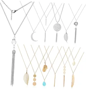 12 Pcs Pendant Necklace Set Fashion Jewelry for Women Womens Sweater Sets Women Necklaces Womens Necklaces Gold Layered Necklaces for Women Necklaces for Women Trendy Miss