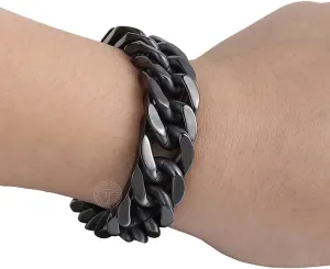 12mm Big Wide Heavy Chain Double Curb Link Bracelet For Men Boy Black 316L Stainless Steel Bracelet