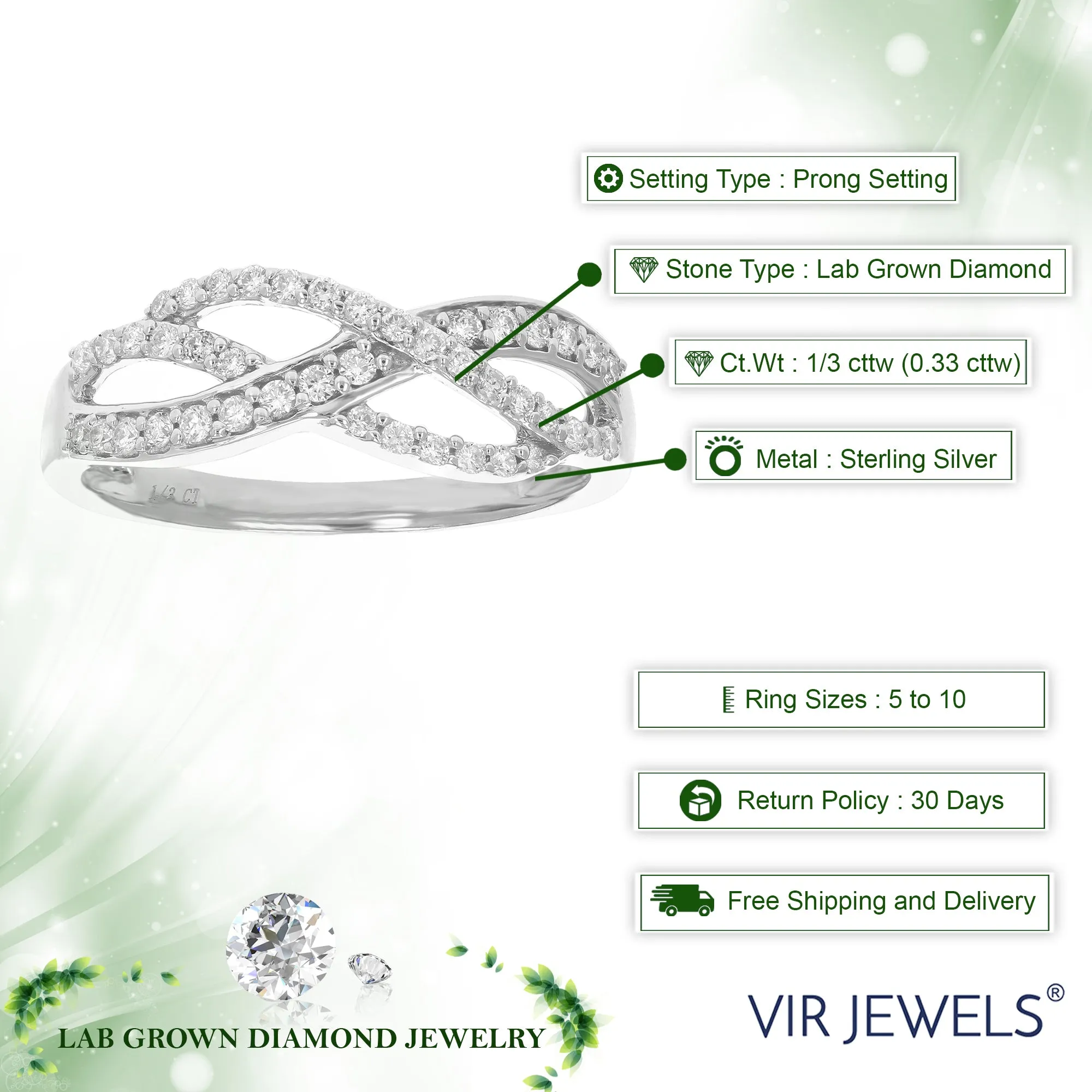 1/3 cttw Round Lab Grown Diamond Prong Set .925 Sterling Silver Engagement Ring