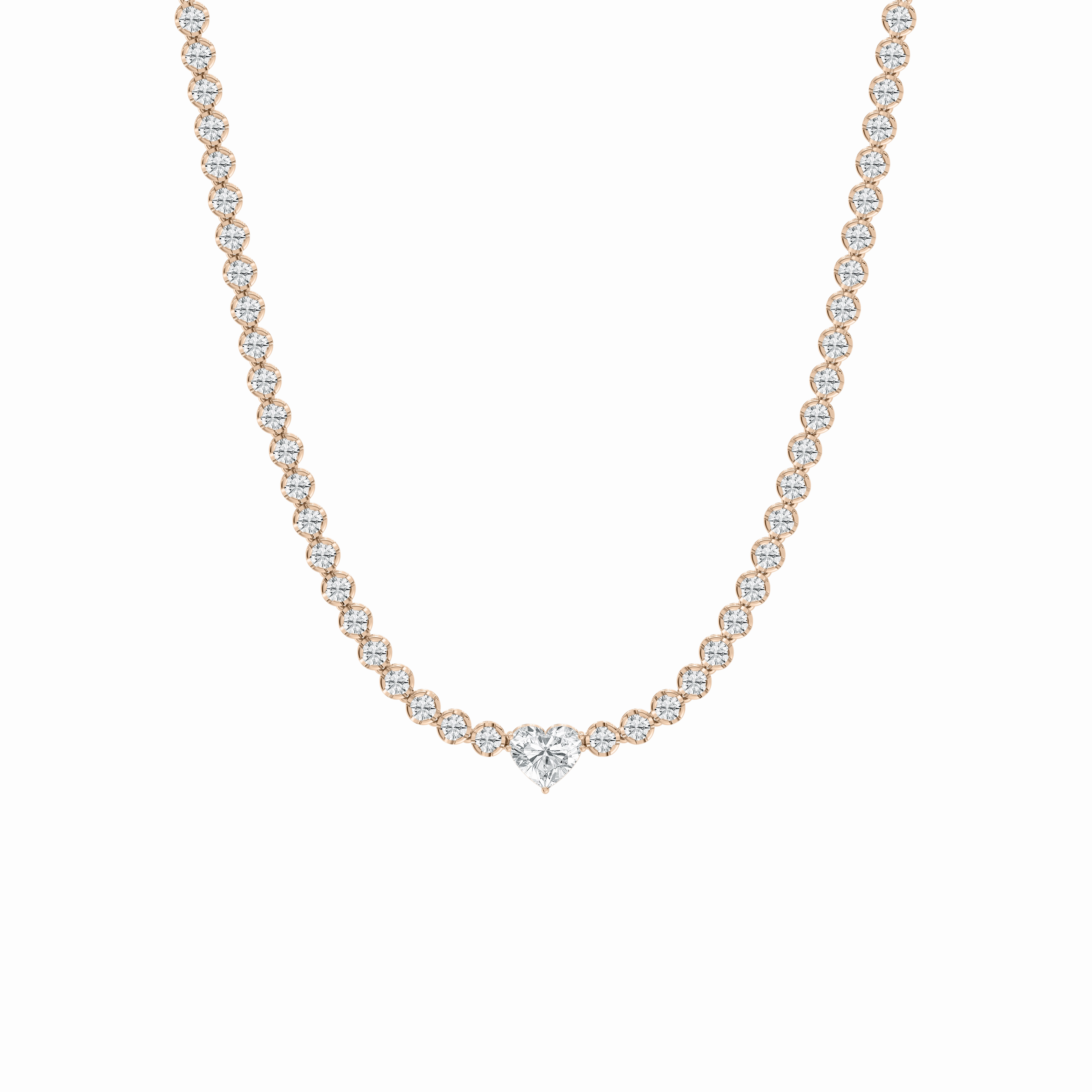 Chic Layer Romantic Style 13 ? ctw Round Lab Grown Diamond Heart Center Tennis Necklace - 18 Inches