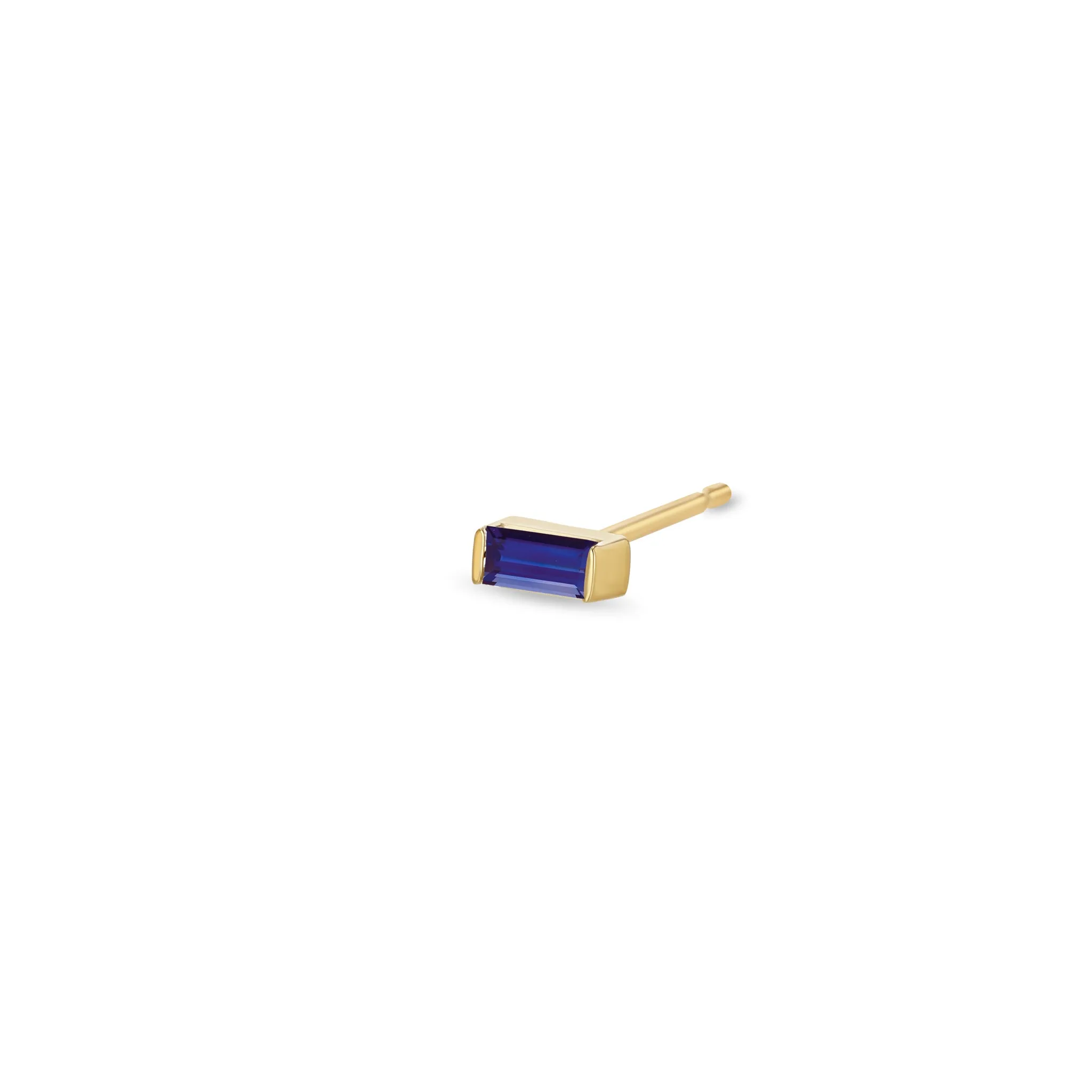 14k Blue Sapphire Baguette Studs | September Birthstone