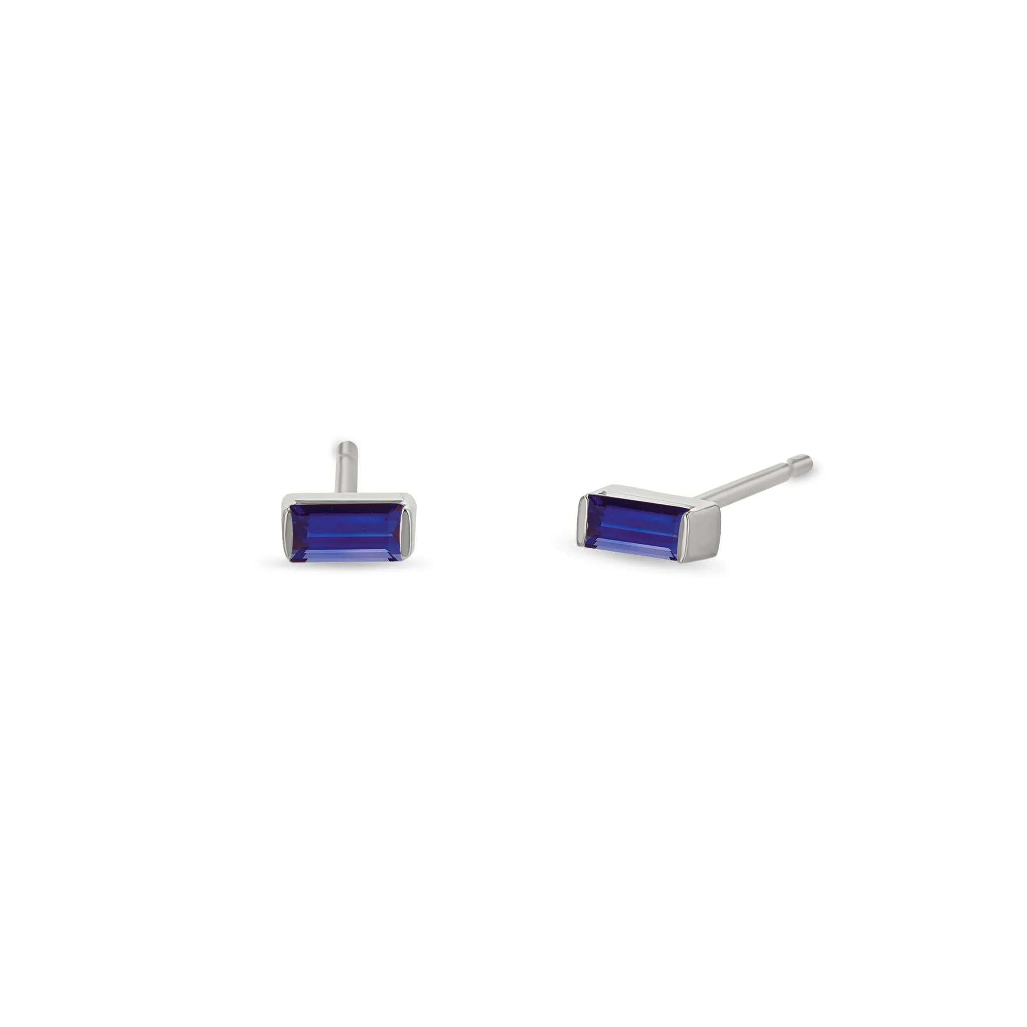 14k Blue Sapphire Baguette Studs | September Birthstone