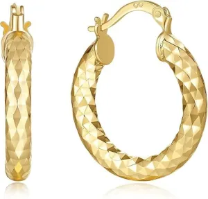 14K Gold Hoop Earrings for Women Gold Earrings Trendy Chunky 14 Karat Hoop Earring for Women Unique Pattern Womens Earring 25mm (30mm-2)
