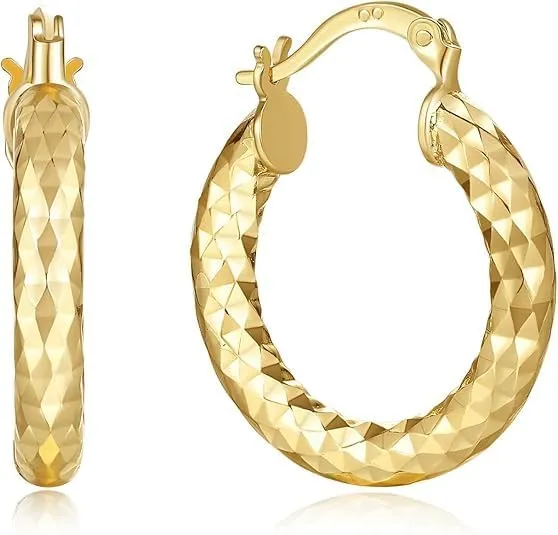 14K Gold Hoop Earrings for Women Gold Earrings Trendy Chunky 14 Karat Hoop Earring for Women Unique Pattern Womens Earring 25mm (30mm-2)