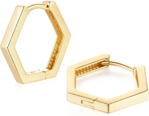 14K Gold Hoop Earrings for Women in Hexagon Styles Delicate Simple Thick Gold Hoop Earrings Allergy-Free Small Gold Hoops Earring 20 mm