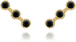 14k Gold Triple Onyx Climber Stud Earring, Lash Ear Climber, Gemstone (0.048ct) Row Earrings, Dainty Line Studs, Ear Clawer Earring, Gift For Her