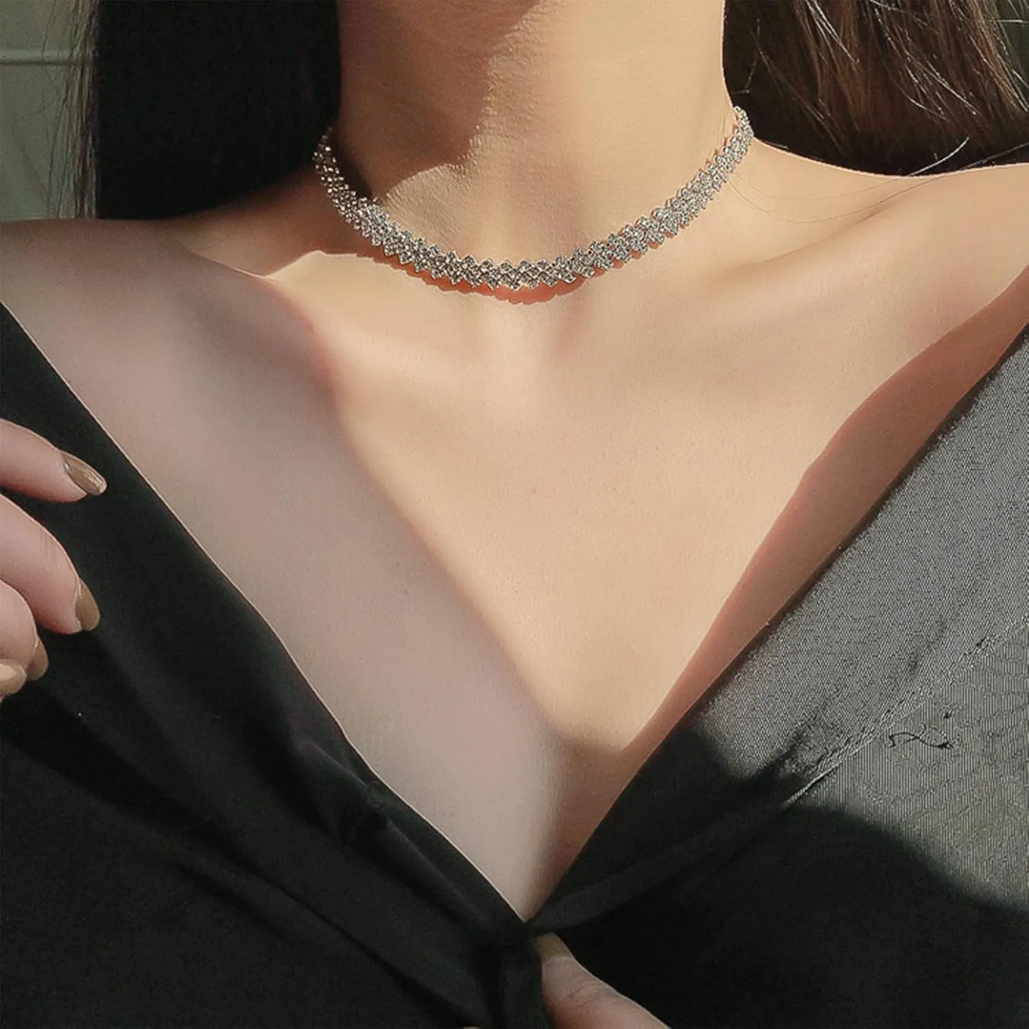 14K Gold/Silver Dainty Choker Necklaces for Women Adjustable Sparkling Stacking Necklaces Aesthetic Simple Chain Necklace Minimalist Jewelry Gifts for Mom Girlfriend