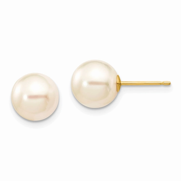 Formal Style Fashion Spark 14k 8-9mm White Round Akoya Saltwater Cultured Pearl Stud Post Earrings