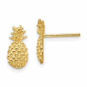 14K Polished and Textured Pineapple Post Earrings Shining Piece Evening Mood