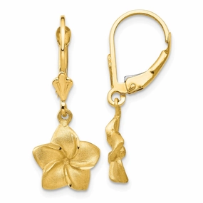 Evening Outfit Sophisticated Element 14k Satin & Diamond-Cut Plumeria Dangle Leverback Earrings
