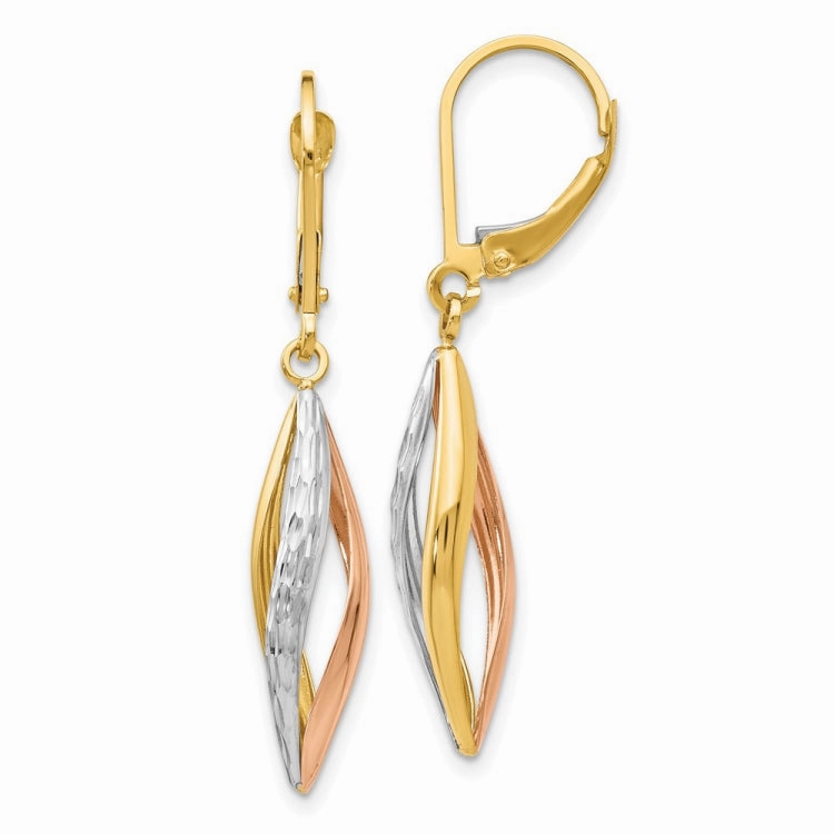 Bright Pop 14K Two-tone with White Rhodium Diamond-cut Leverback Earrings