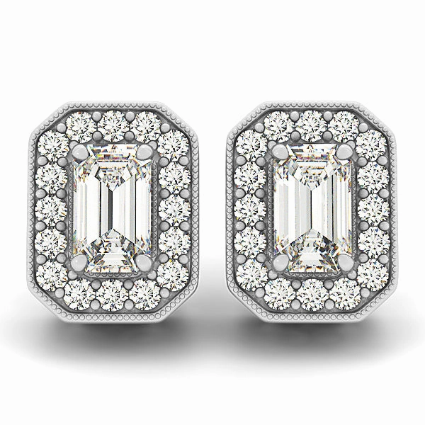 14K White Gold Round Diamond Halo Earrings Office Ornament Round Item