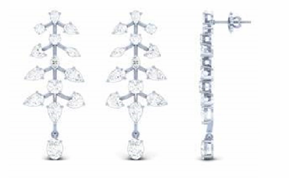 14K WHITE GOLDHanging Earrings Futuristic Decoration