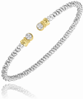 Luxury Line 14K Yellow Gold and Sterling Silver Diamond Bangle Bracelet