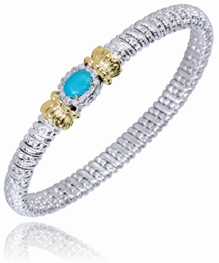 14K Yellow Gold and Sterling Silver Diamond Bangle Bracelet Distinctive Shine Lustrous Form