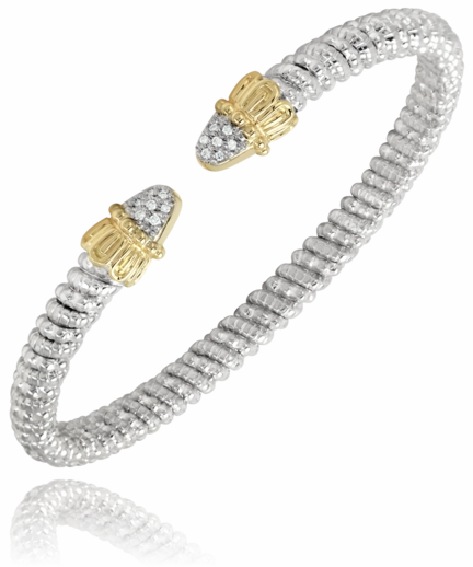 14K Yellow Gold and Sterling Silver Diamond Bangle Bracelet Romantic Present