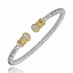 14K Yellow Gold and Sterling Silver Diamond Bangle Bracelet Wedding Ready