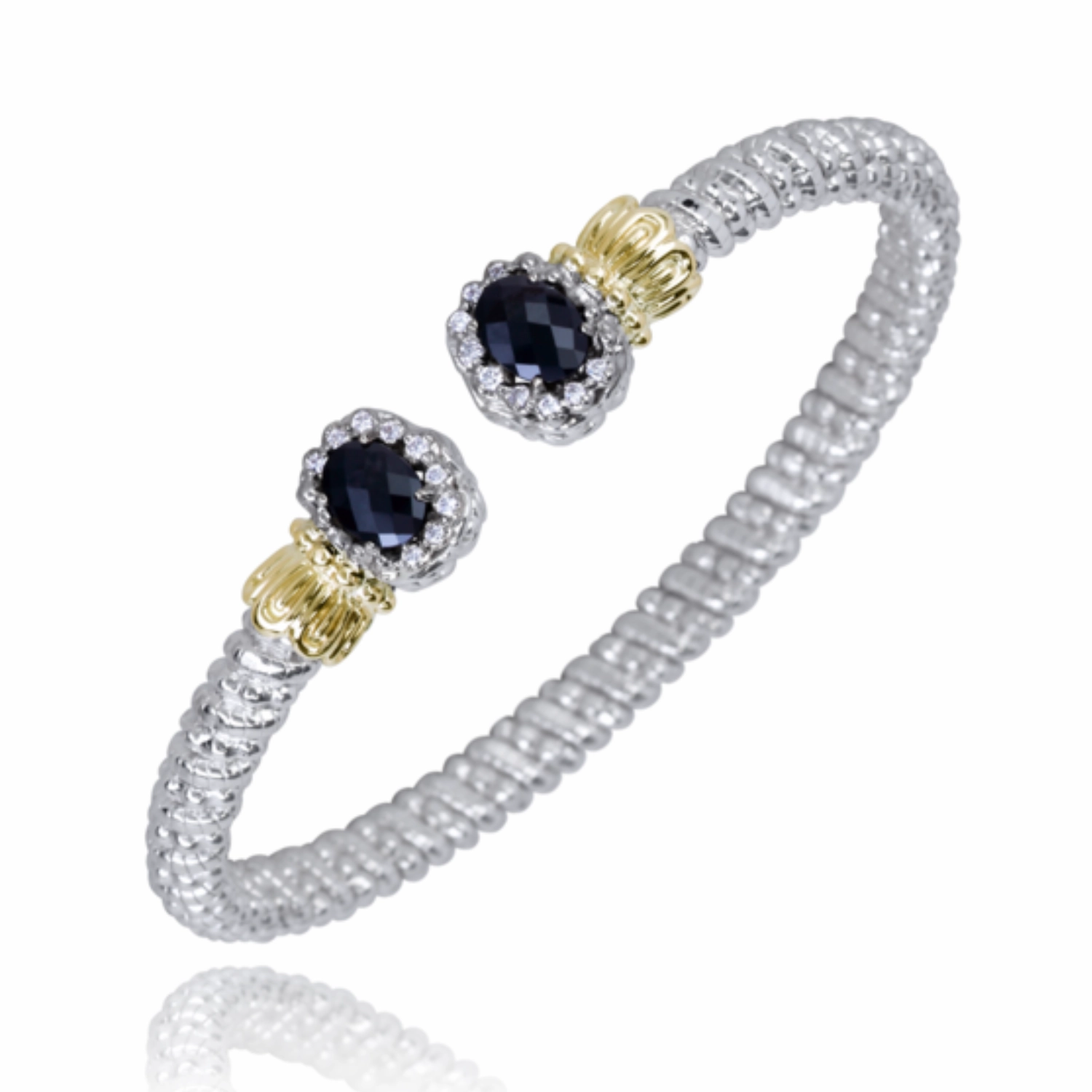 14K Yellow Gold and Sterling Silver Diamond Bangle Bracelet Precious Shine