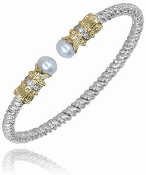 Polished Contour Timeless Look 14K Yellow Gold and Sterling Silver Diamond Bangle Bracelet