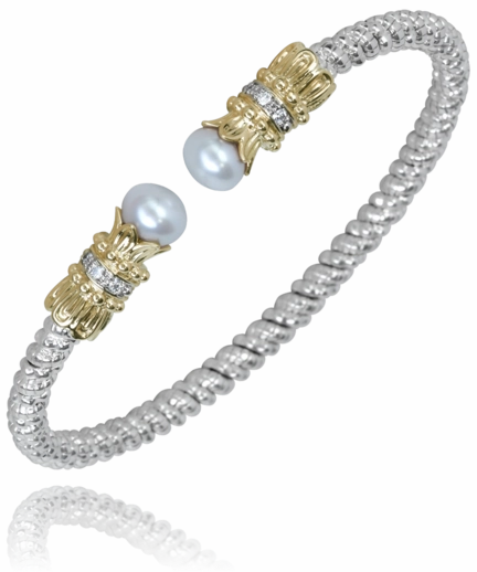 Polished Contour Timeless Look 14K Yellow Gold and Sterling Silver Diamond Bangle Bracelet