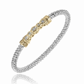 Pretty Detail 14K Yellow Gold and Sterling Silver Diamond Bangle Bracelet