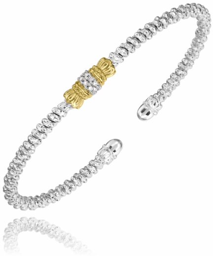 Classic Choice Elegant Charm 14K Yellow Gold and Sterling Silver Diamond Bangle Bracelet