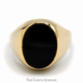 14k Yellow Gold Ring Featuring an Elegant Oval Black Onyx Dome with Polished Sides Personal Jewelry