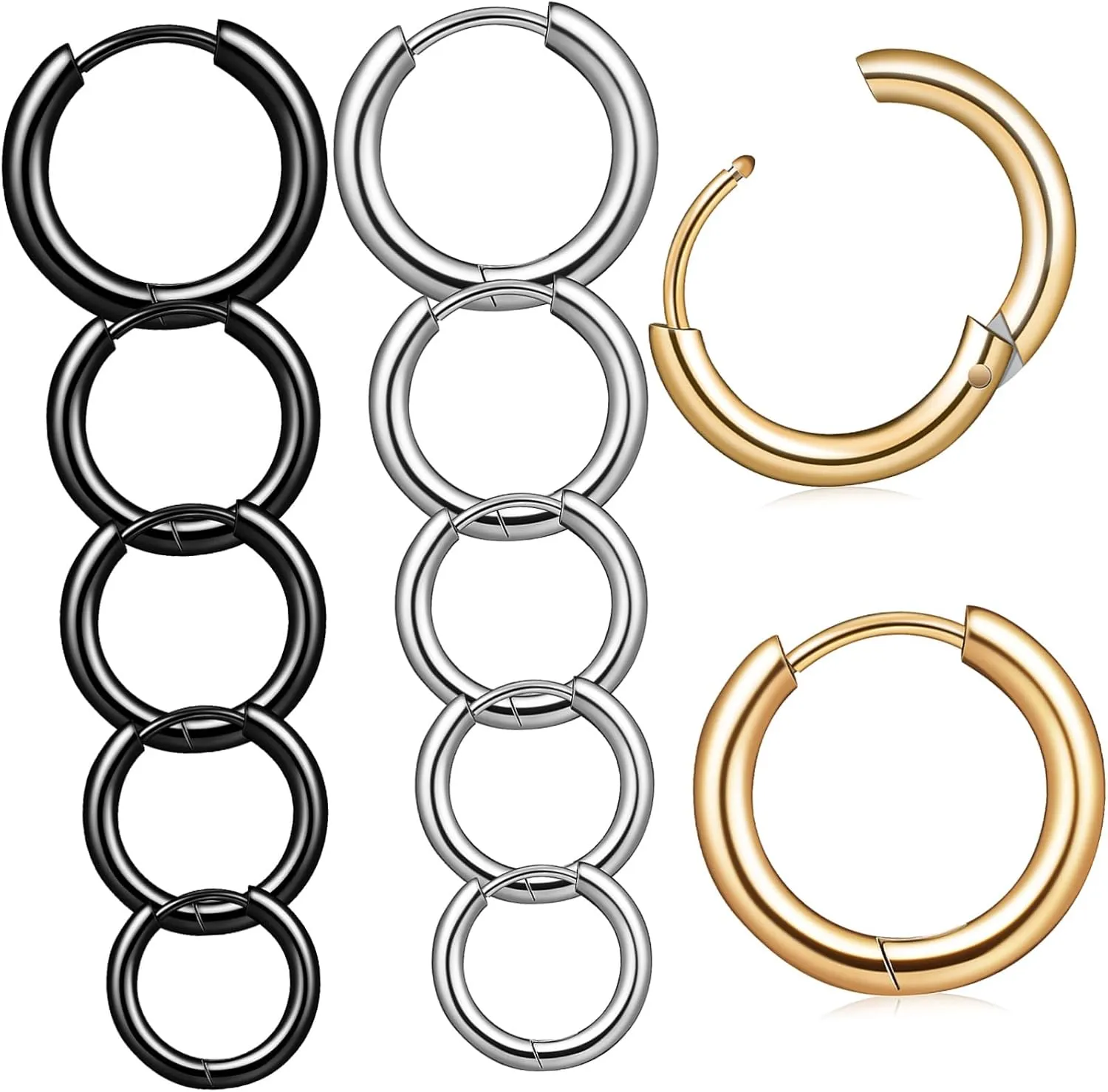 15 Pairs Men Titanium Steel Hoop Earrings Versatile Design for Daily Wear Parties Special Occasions