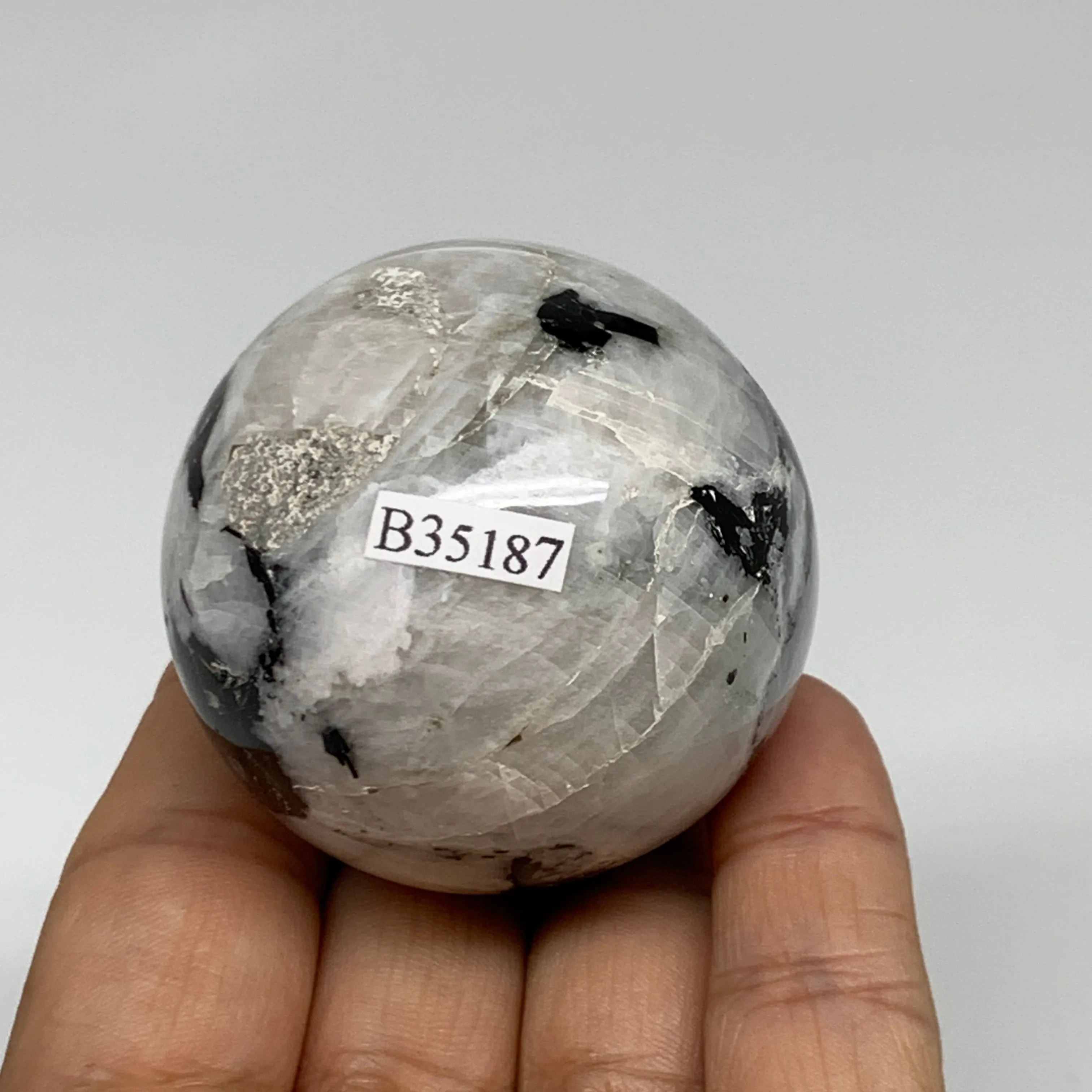 165.7g, 1.9"(49mm), Natural Rainbow Moonstone Sphere Ball Gemstone, B35187