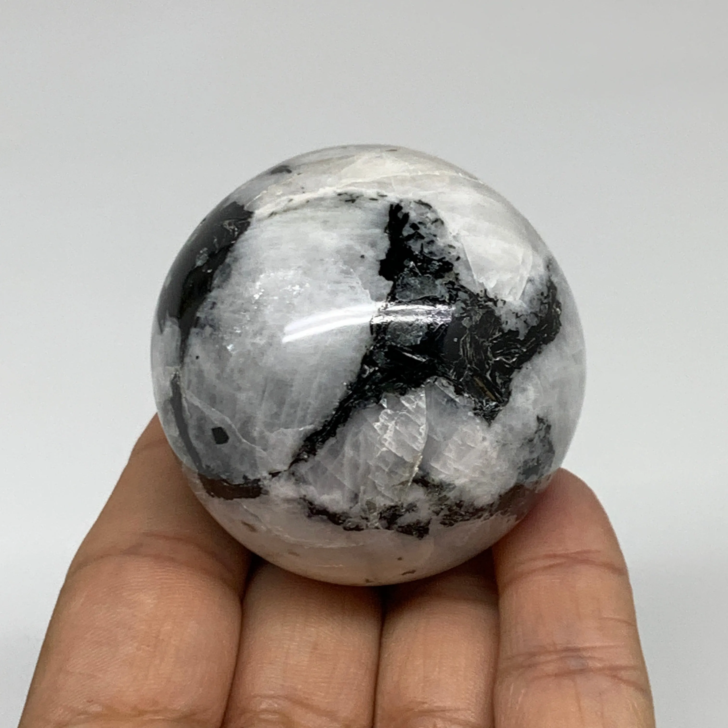 165.7g, 1.9"(49mm), Natural Rainbow Moonstone Sphere Ball Gemstone, B35187
