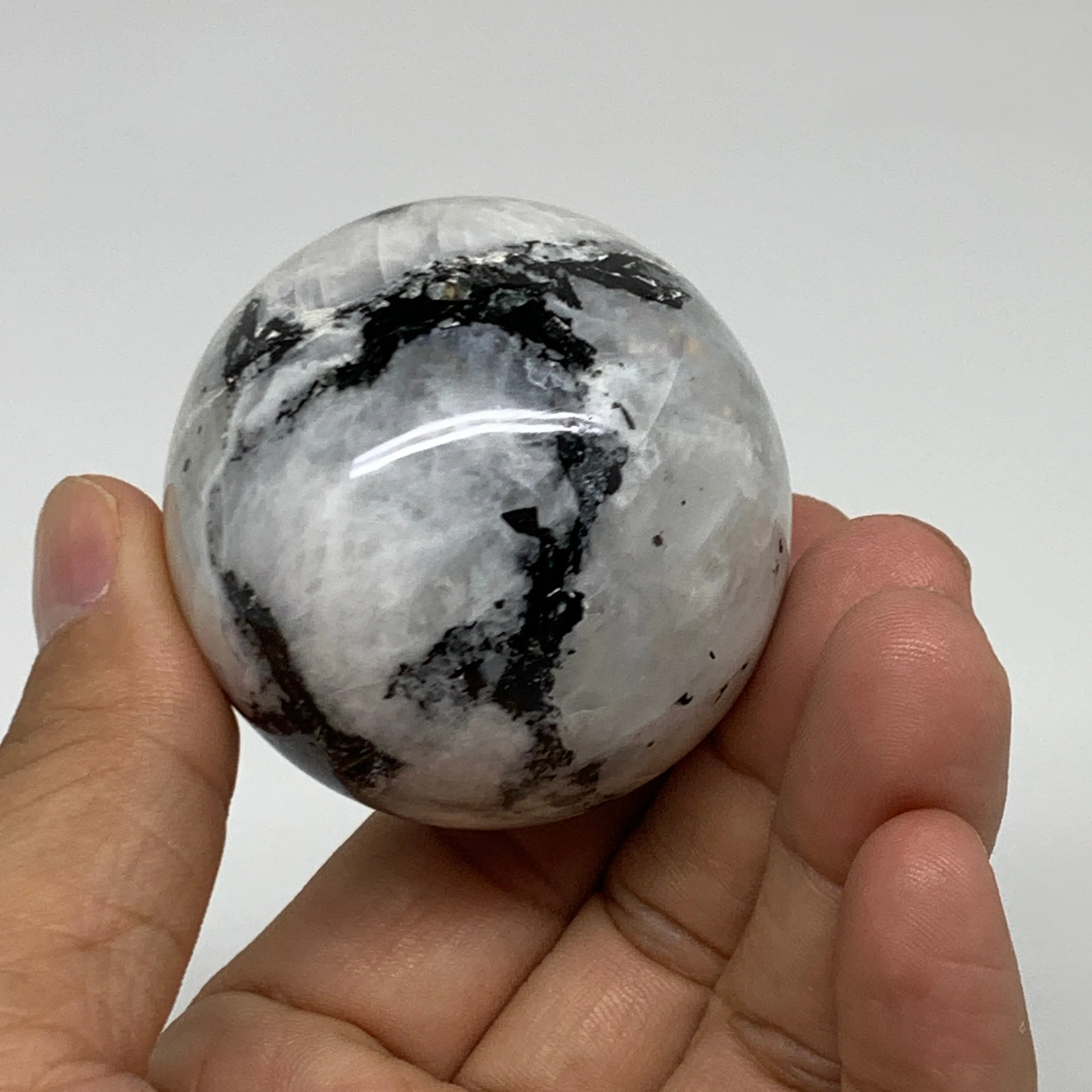165.7g, 1.9"(49mm), Natural Rainbow Moonstone Sphere Ball Gemstone, B35187