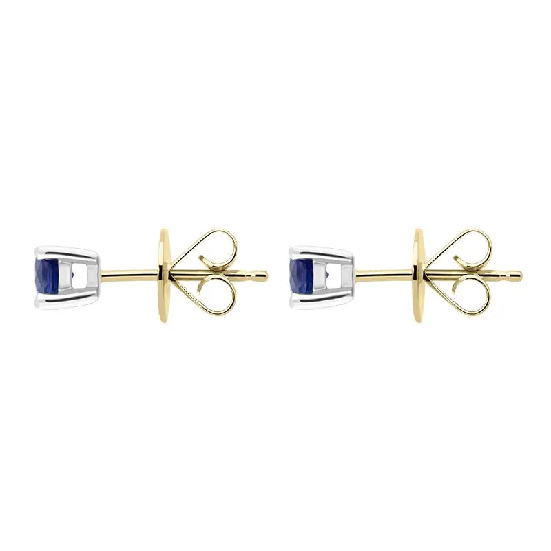 18ct Yellow White Gold Sapphire Claw Set Solitaire Stud Earrings