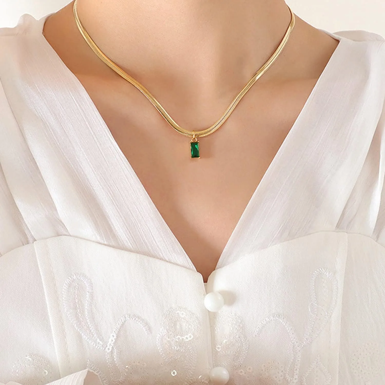 18K Gold Filled Vintage Choker Necklaces for Women Waterproof Gold Choker Necklace Anti Tarnish Gemstone Zircon Rectangle Pendant Necklace