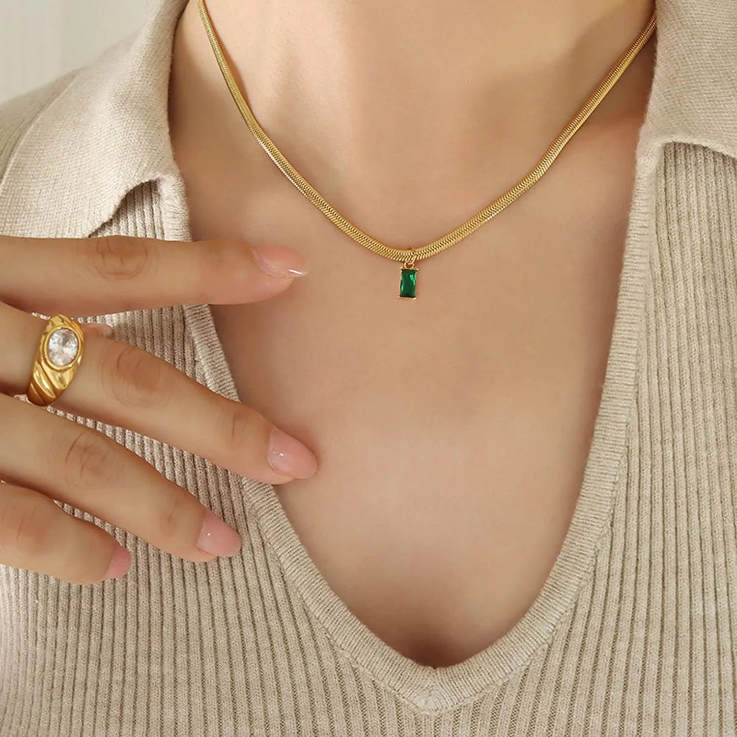 18K Gold Filled Vintage Choker Necklaces for Women Waterproof Gold Choker Necklace Anti Tarnish Gemstone Zircon Rectangle Pendant Necklace