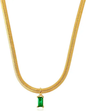 18K Gold Filled Vintage Choker Necklaces for Women Waterproof Gold Choker Necklace Anti Tarnish Gemstone Zircon Rectangle Pendant Necklace