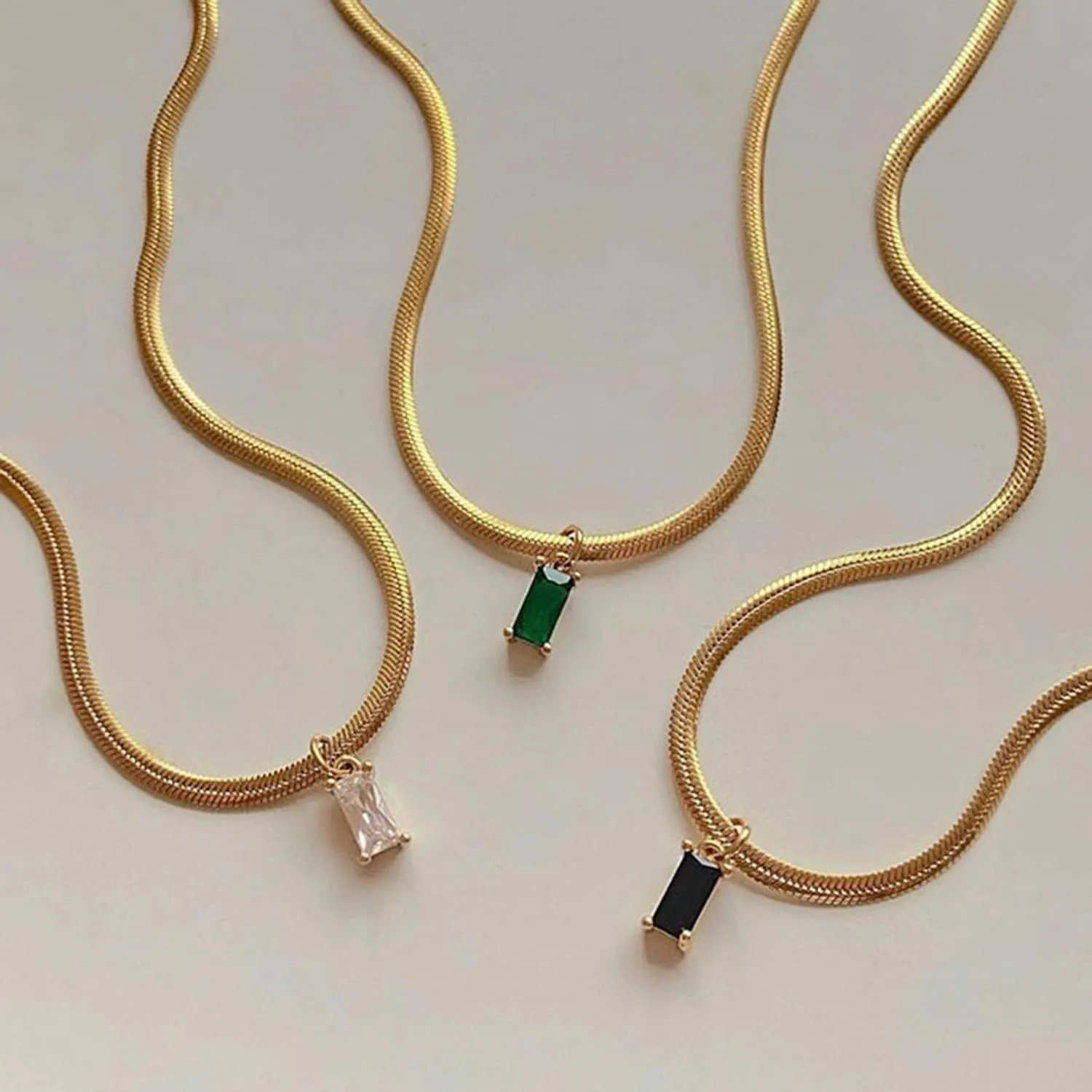 18K Gold Filled Vintage Choker Necklaces for Women Waterproof Gold Choker Necklace Anti Tarnish Gemstone Zircon Rectangle Pendant Necklace