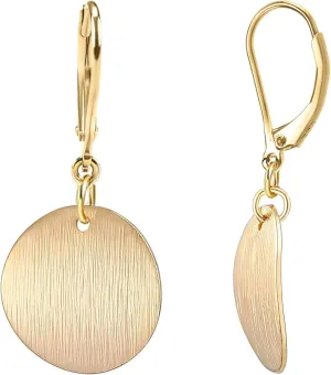 18K Gold Plated 925 Sterling Silver Dangle Earrings for Women Lightweight Round Circle Disc Geometric Flat Brushed Drop Earrings Minimalist Jewelry for Women Gift for Her