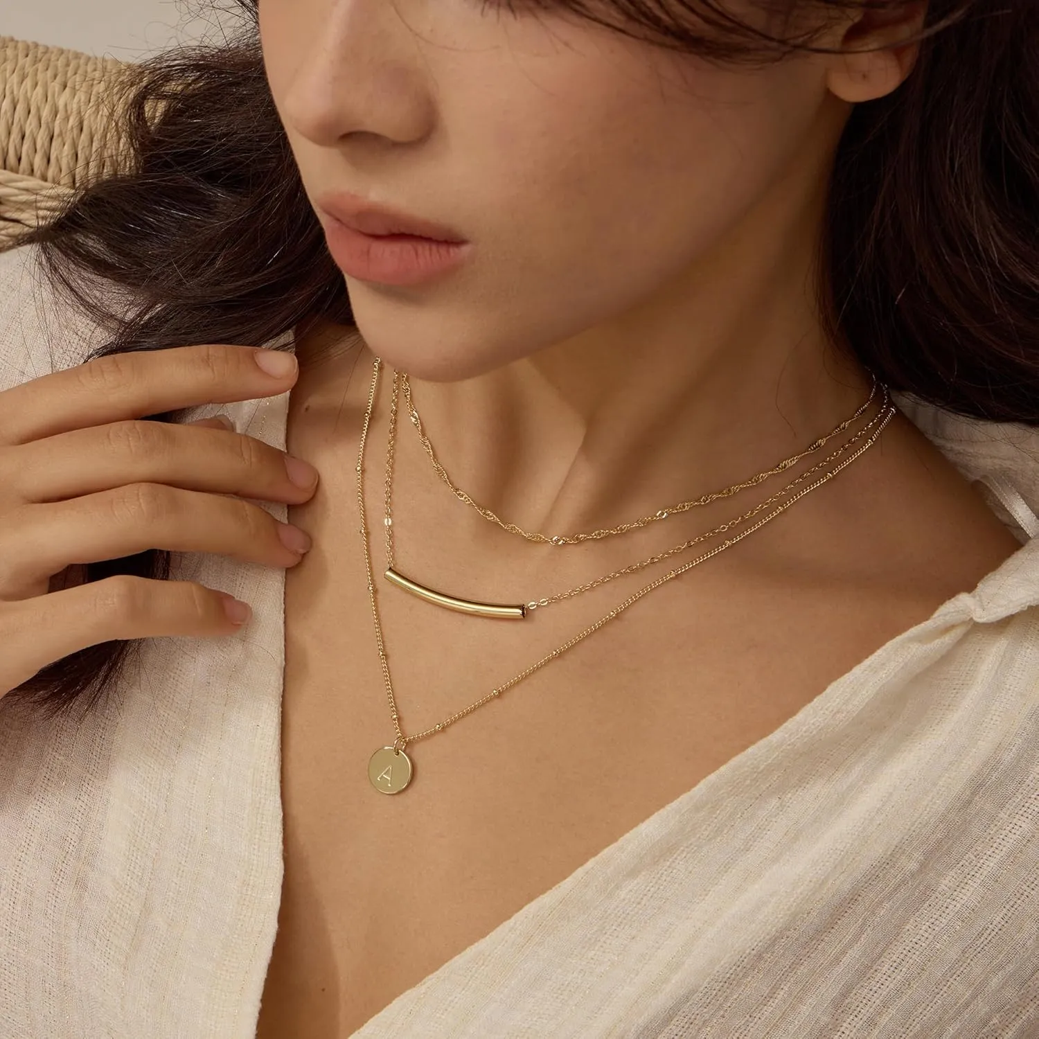 18K Gold Plated Layered Necklaces for Women - Dainty Gold Necklaces, Layered Initial Necklaces for Women Gold, Choker Necklace, Gold Layering Necklaces, Stacked Necklaces for Women, Gold Jewelry Set